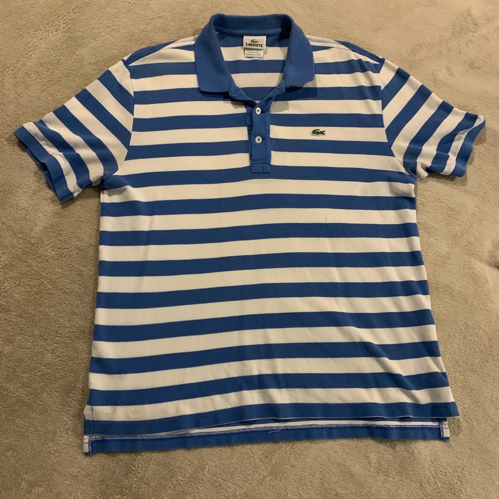Blue and White Striped LaCoste Polo